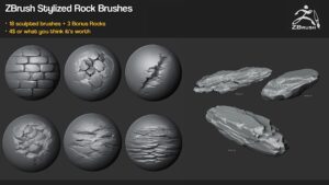 مجموعه رایگان 18 براش سنگ برای زیبراش Zbrush Stylized Rock Brushes